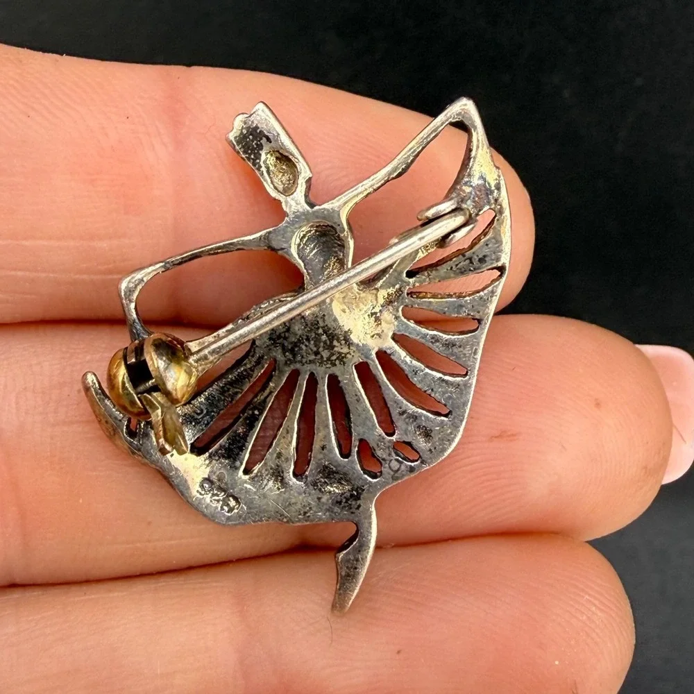 Vintage Sterling Silver Dancer Brooch Ballerina Marcasite